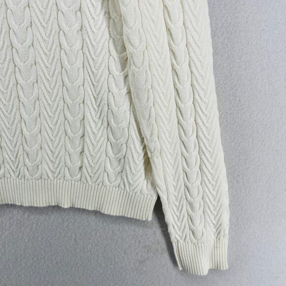 LANDS END Sweater Womens L 14-16 Turtleneck Cable Knit Pullover Cotton Off White - Picture 10 of 16